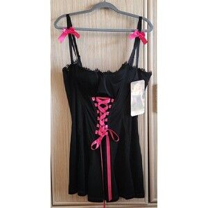 Shirley of Hollywood Chemise Size 3X Black Sexy Corset Baby Doll Lingerie Nighty